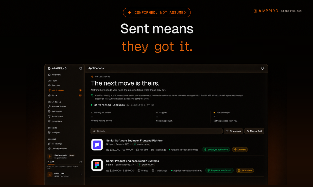 An application that only reads as sent once the employer confirmed it