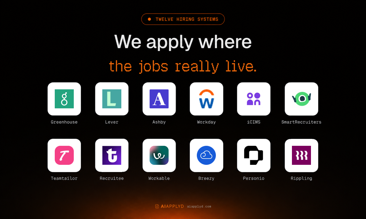 We apply where the jobs really live, across twelve hiring systems